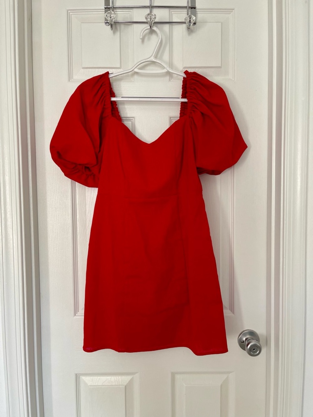 Francesca's Red Puff-Sleeve Mini Dress with Bow on Back
